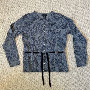 Sarah Spencer Angora Wool Blend Cardigan Gray Paisley Tie Waist Size M